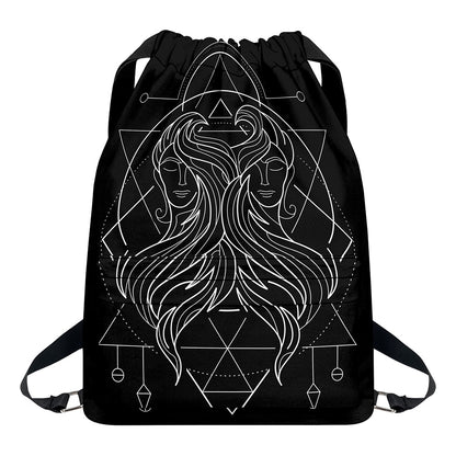 Black And White Gemini Sign Print Drawstring Backpack