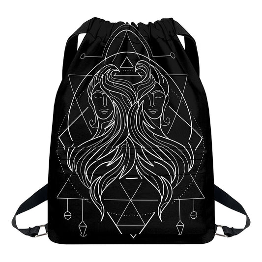 Black And White Gemini Sign Print Drawstring Backpack