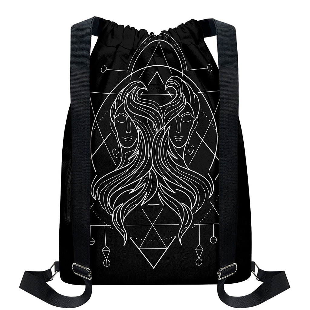 Black And White Gemini Sign Print Drawstring Backpack