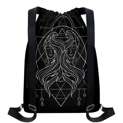 Black And White Gemini Sign Print Drawstring Backpack