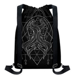 Black And White Gemini Sign Print Drawstring Backpack