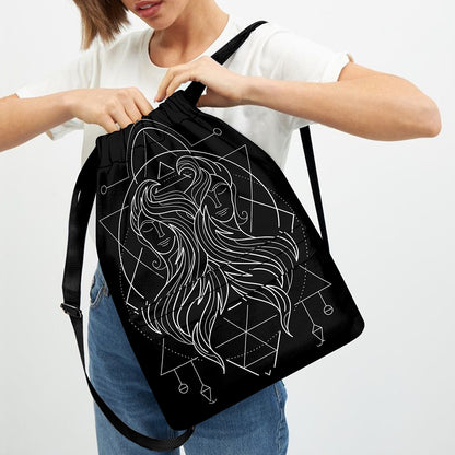 Black And White Gemini Sign Print Drawstring Backpack