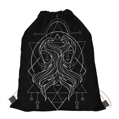 Black And White Gemini Sign Print Drawstring Bag