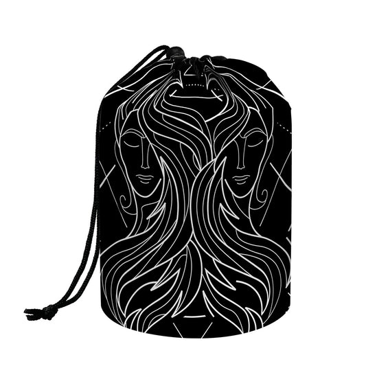 Black And White Gemini Sign Print Drawstring Makeup Bag