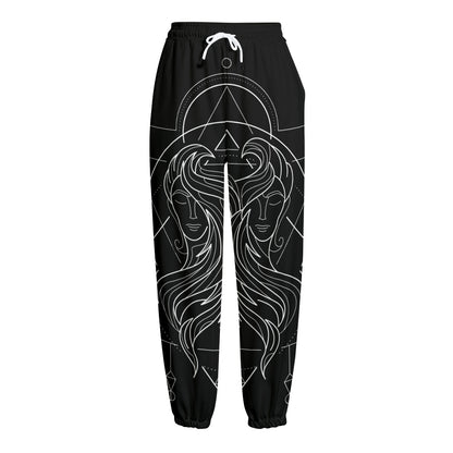 Black And White Gemini Sign Print Fleece Lined Knit Pants