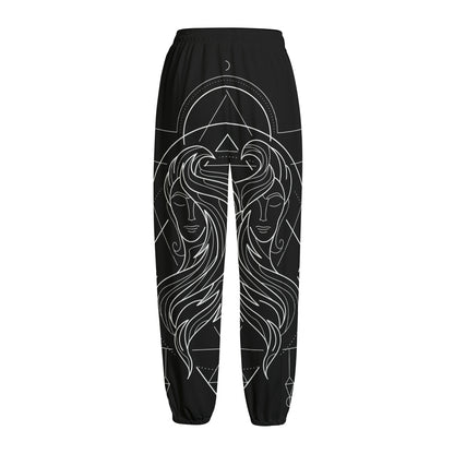 Black And White Gemini Sign Print Fleece Lined Knit Pants