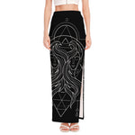 Black And White Gemini Sign Print High Slit Maxi Skirt