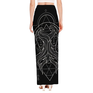 Black And White Gemini Sign Print High Slit Maxi Skirt