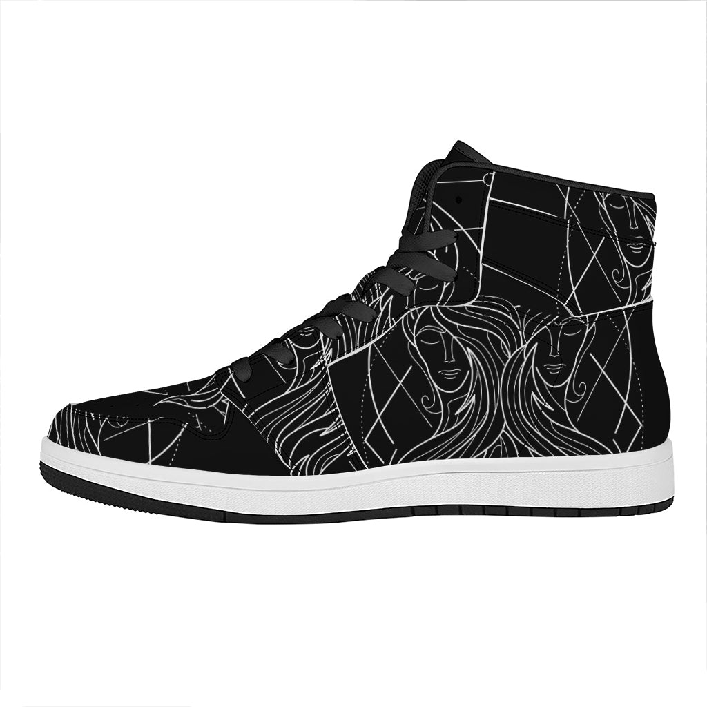 Black And White Gemini Sign Print High Top Leather Sneakers