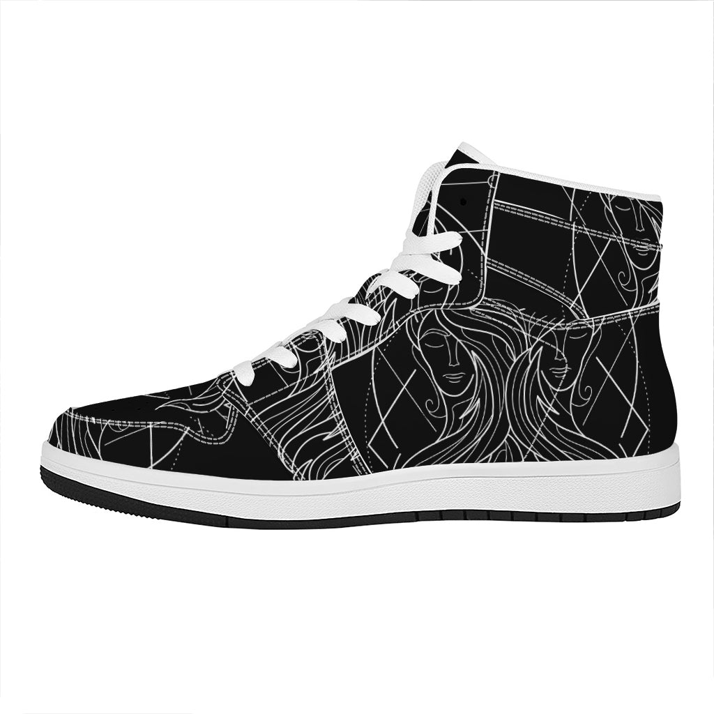 Black And White Gemini Sign Print High Top Leather Sneakers