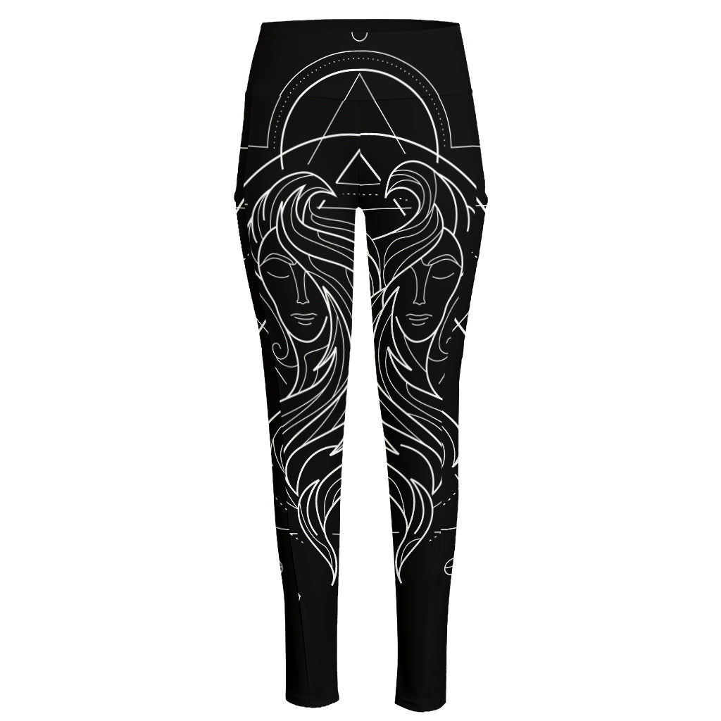 Black And White Gemini Sign Print High-Waisted Pocket Leggings