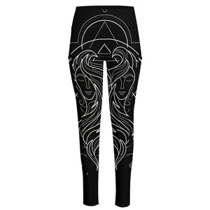 Black And White Gemini Sign Print High-Waisted Pocket Leggings