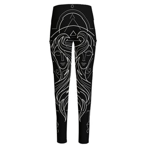 Black And White Gemini Sign Print High-Waisted Pocket Leggings