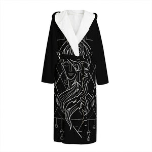 Black And White Gemini Sign Print Hooded Bathrobe