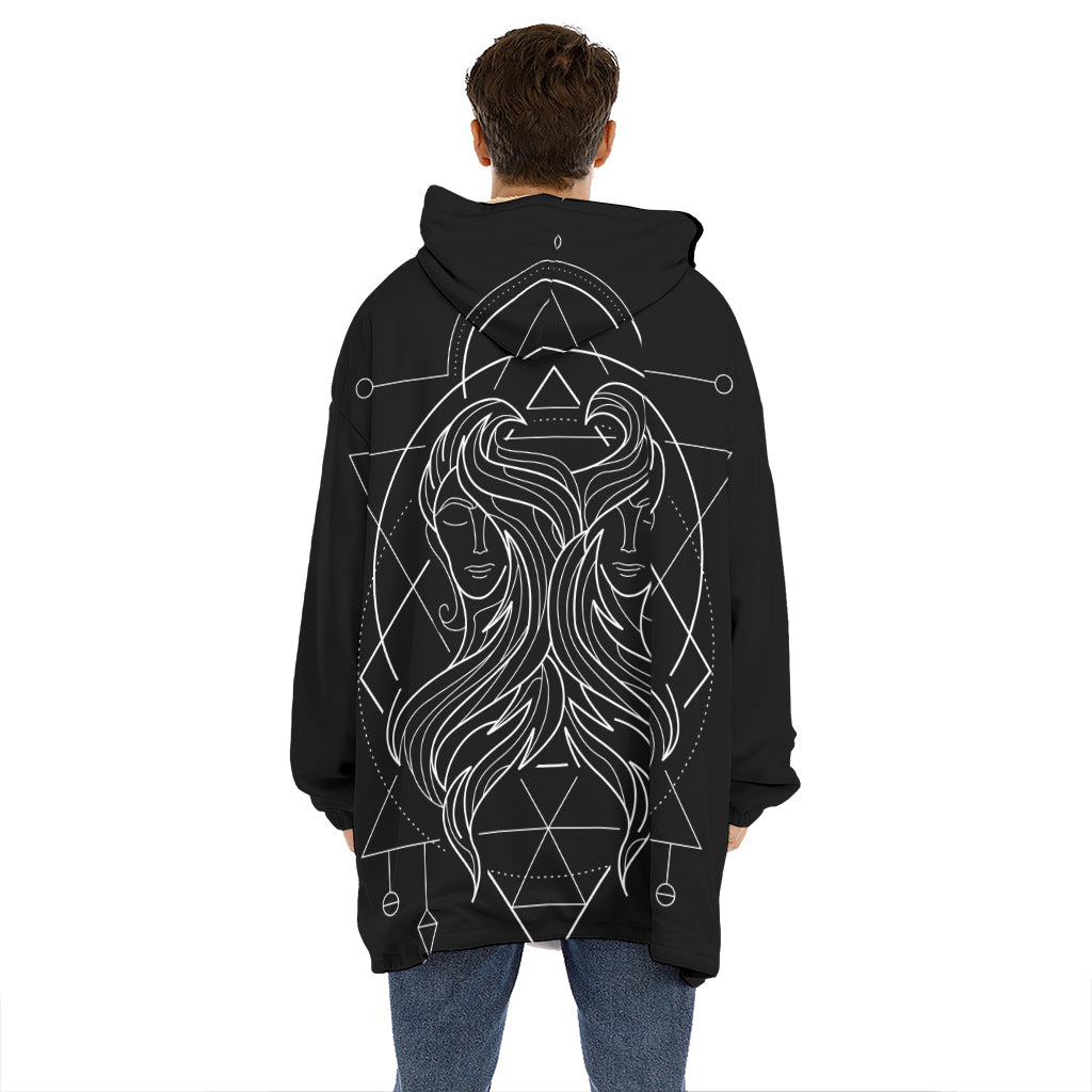 Black And White Gemini Sign Print Hoodie Blanket