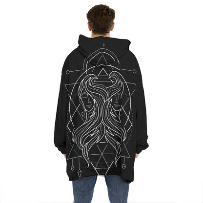 Black And White Gemini Sign Print Hoodie Blanket