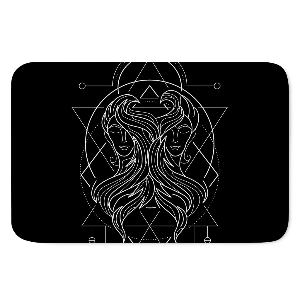 Black And White Gemini Sign Print Indoor Door Mat