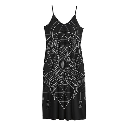 Black And White Gemini Sign Print Jersey Midi Cami Dress