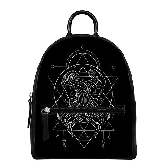 Black And White Gemini Sign Print Leather Backpack