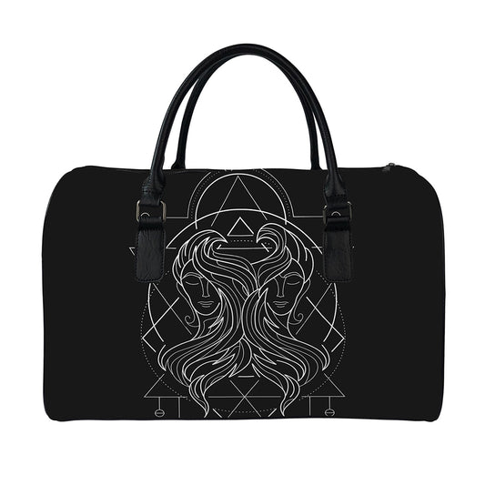 Black And White Gemini Sign Print Leather Duffle Bag