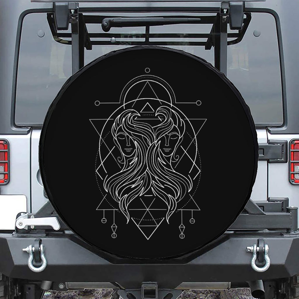 Black And White Gemini Sign Print Leather Spare Tire Cover