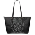 Black And White Gemini Sign Print Leather Tote Bag With Zipper