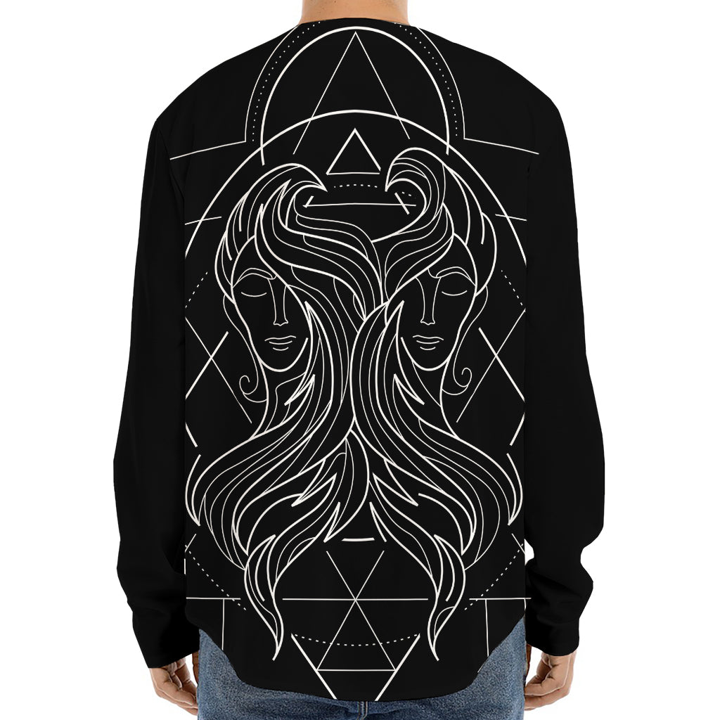 Black And White Gemini Sign Print Long Sleeve Baseball Jersey