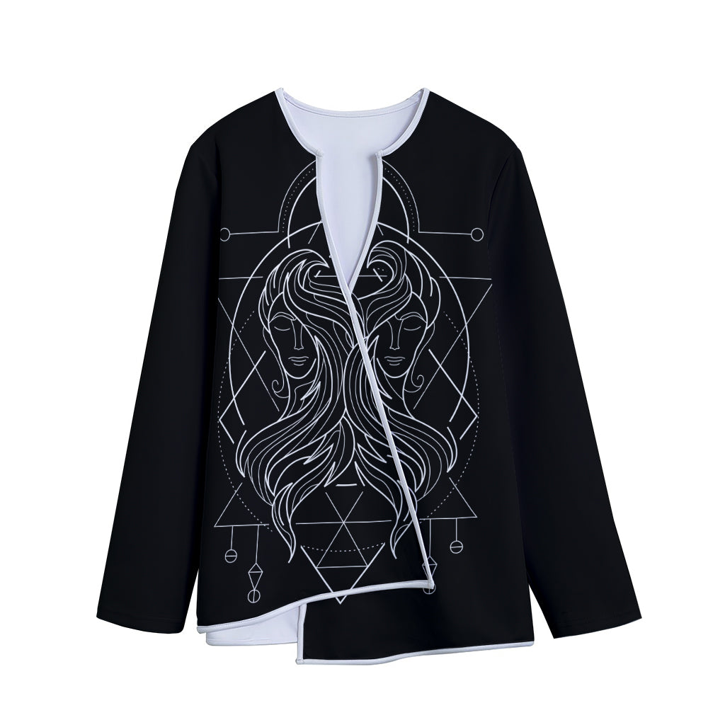 Black And White Gemini Sign Print Long Sleeve Short Coat