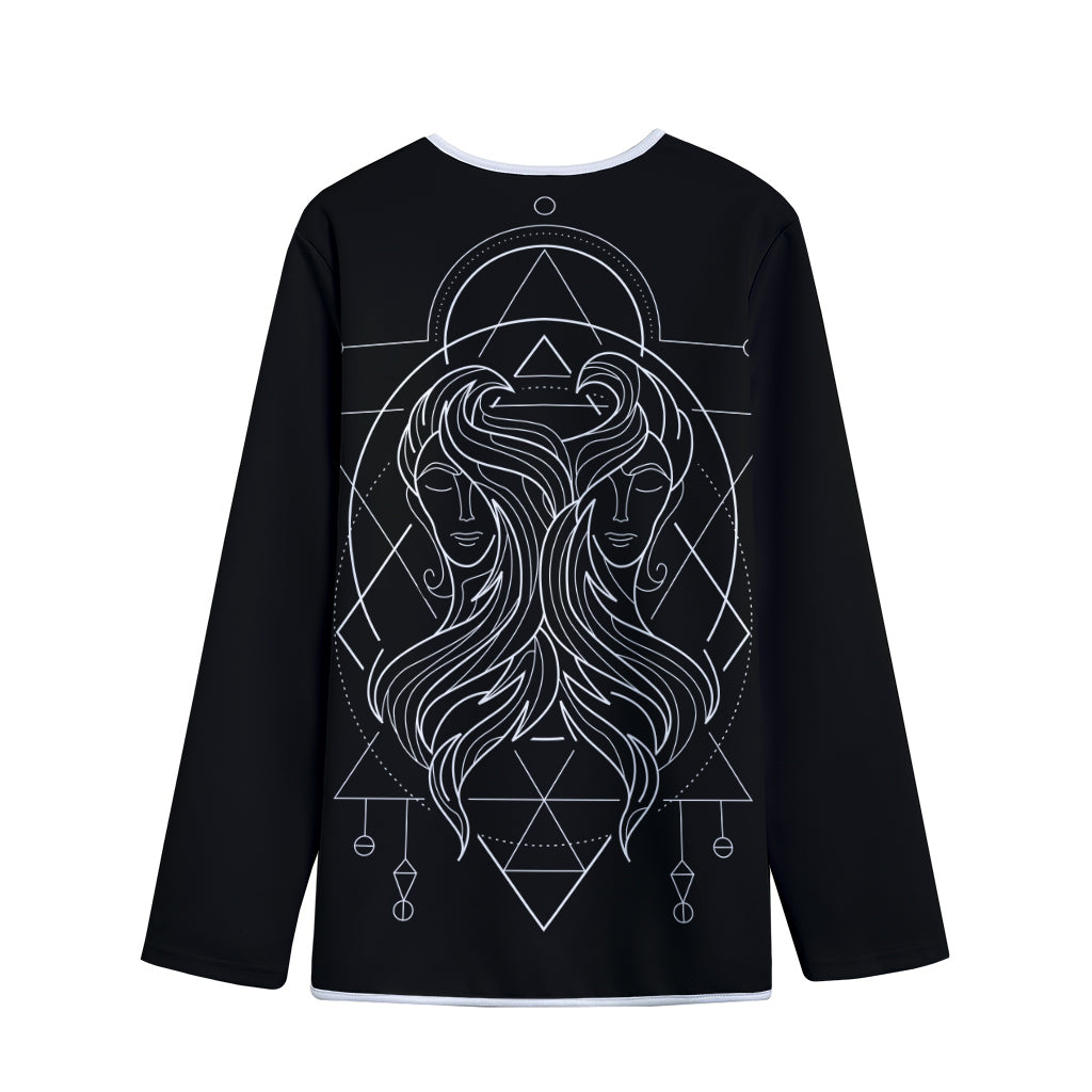 Black And White Gemini Sign Print Long Sleeve Short Coat