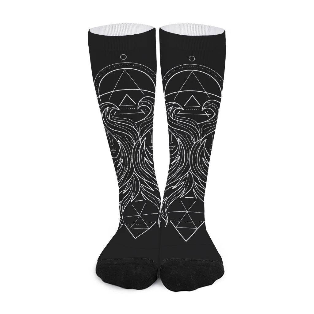 Black And White Gemini Sign Print Long Socks