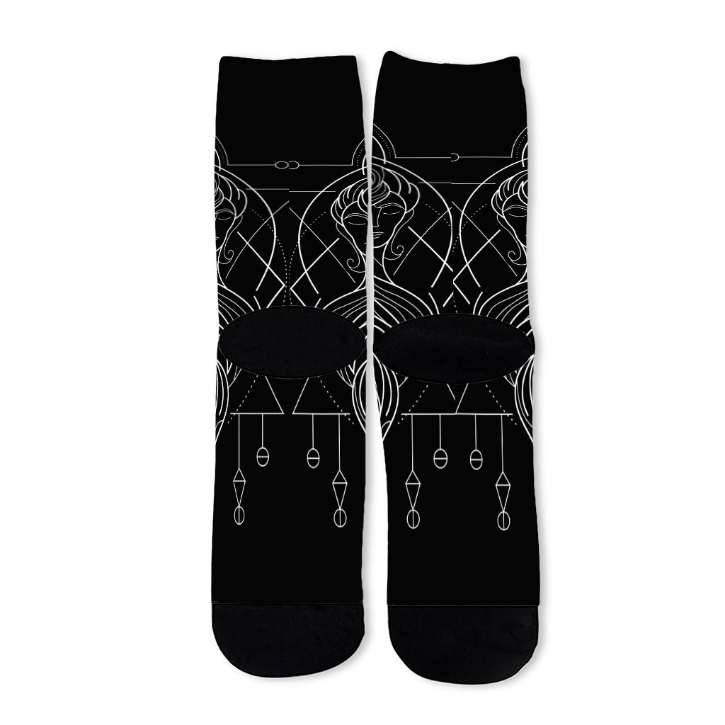 Black And White Gemini Sign Print Long Socks