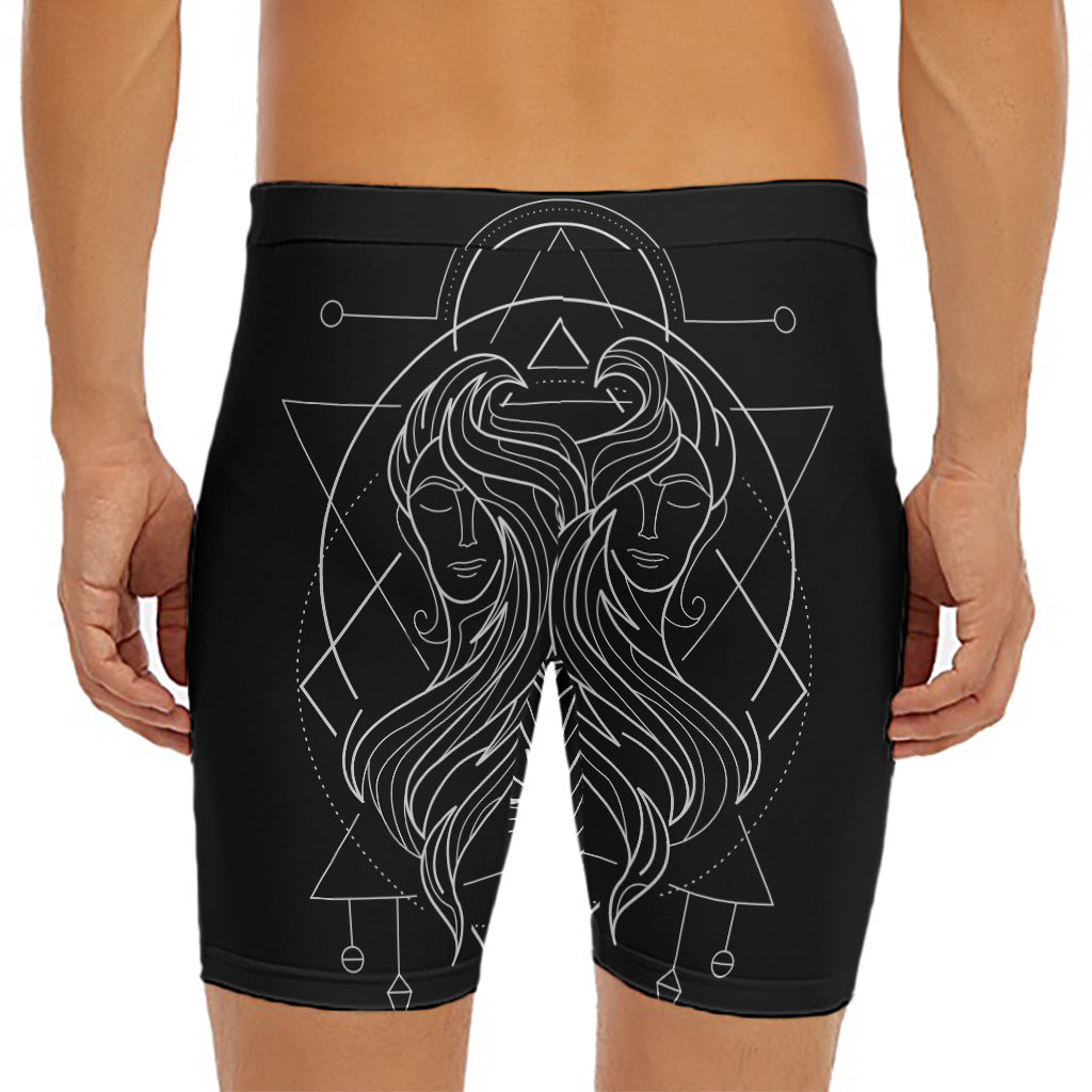 Black And White Gemini Sign Print Men's Long Boxer Briefs