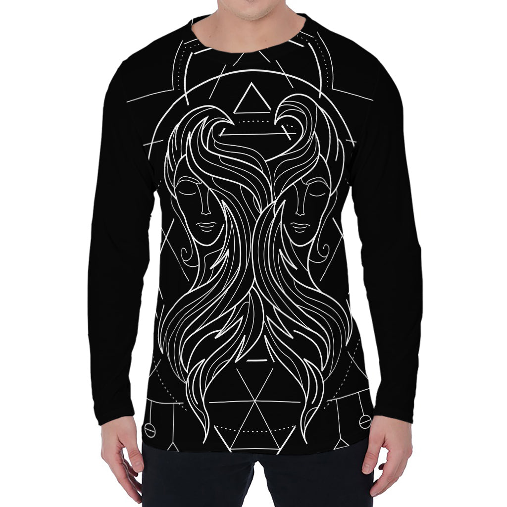 Black And White Gemini Sign Print Men's Long Sleeve T-Shirt