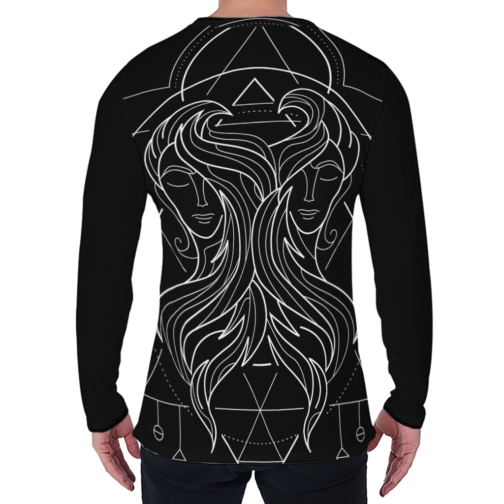 Black And White Gemini Sign Print Men's Long Sleeve T-Shirt