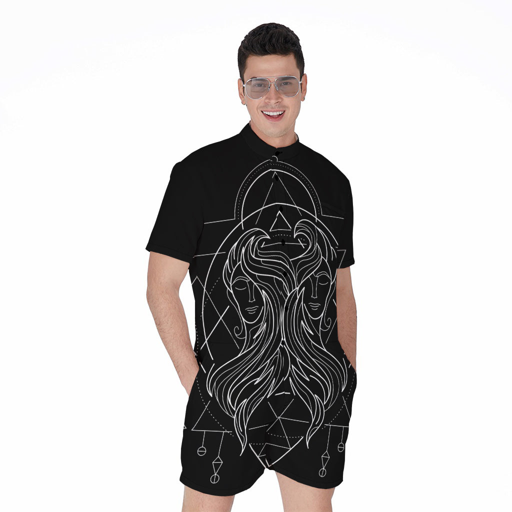 Black And White Gemini Sign Print Men's Rompers