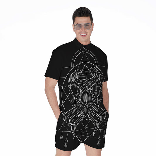 Black And White Gemini Sign Print Men's Rompers
