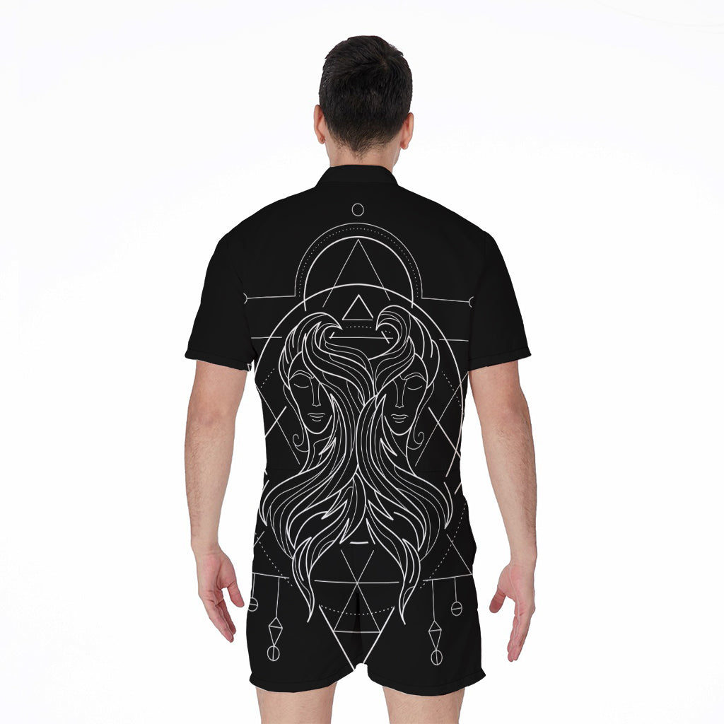 Black And White Gemini Sign Print Men's Rompers