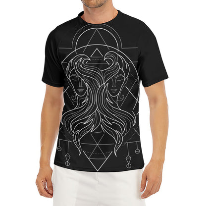 Black And White Gemini Sign Print Men's Short Sleeve Rash Guard
