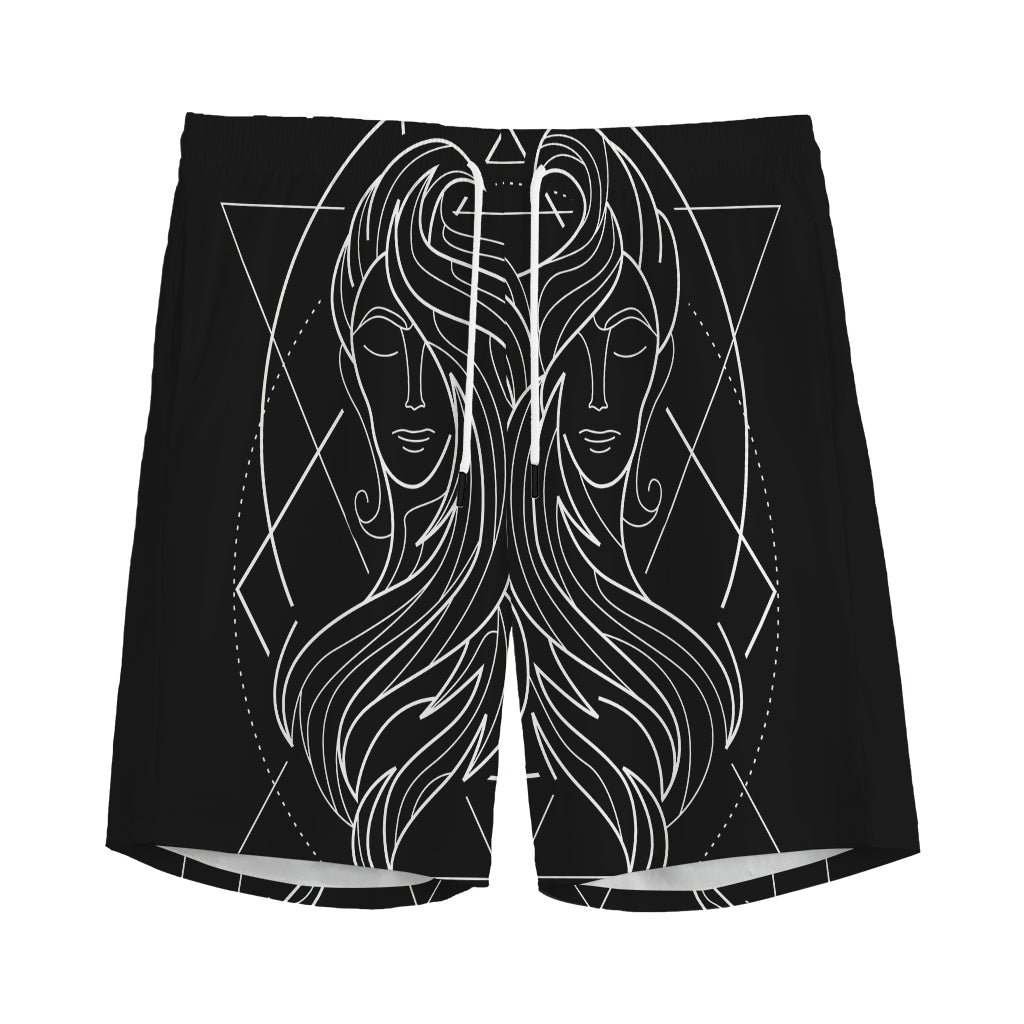 Black And White Gemini Sign Print Men's Sports Shorts