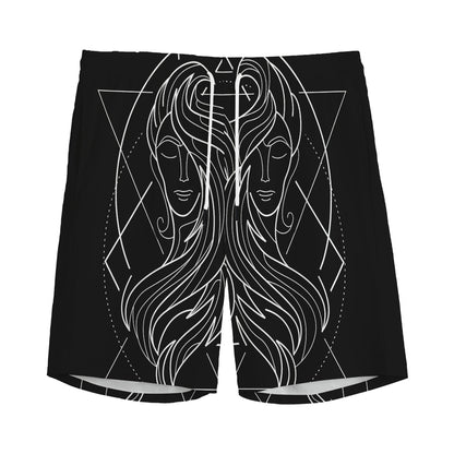 Black And White Gemini Sign Print Men's Sports Shorts
