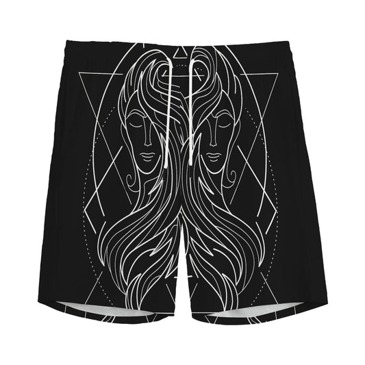 Black And White Gemini Sign Print Men's Sports Shorts