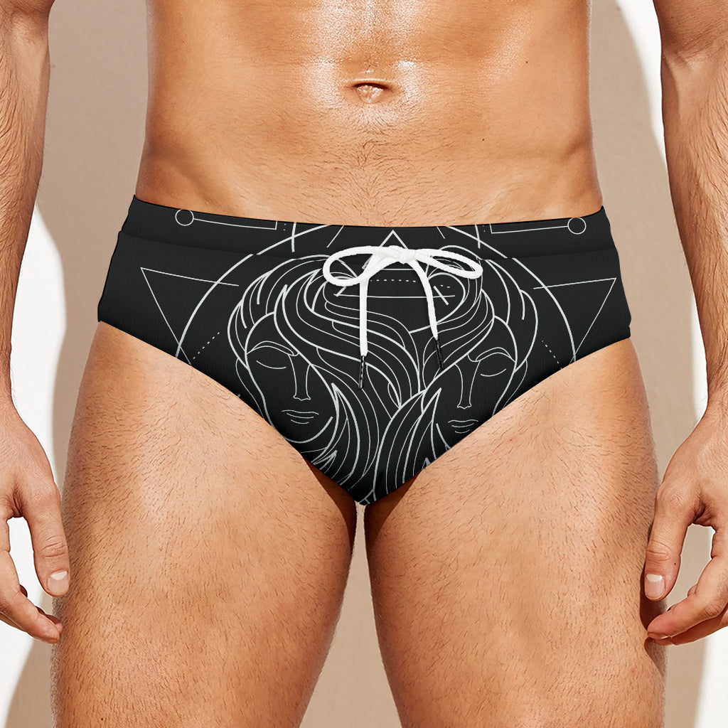 Black And White Gemini Sign Print Men's Swim Briefs