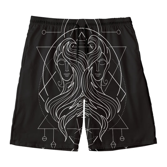 Black And White Gemini Sign Print Men's Swim Trunks