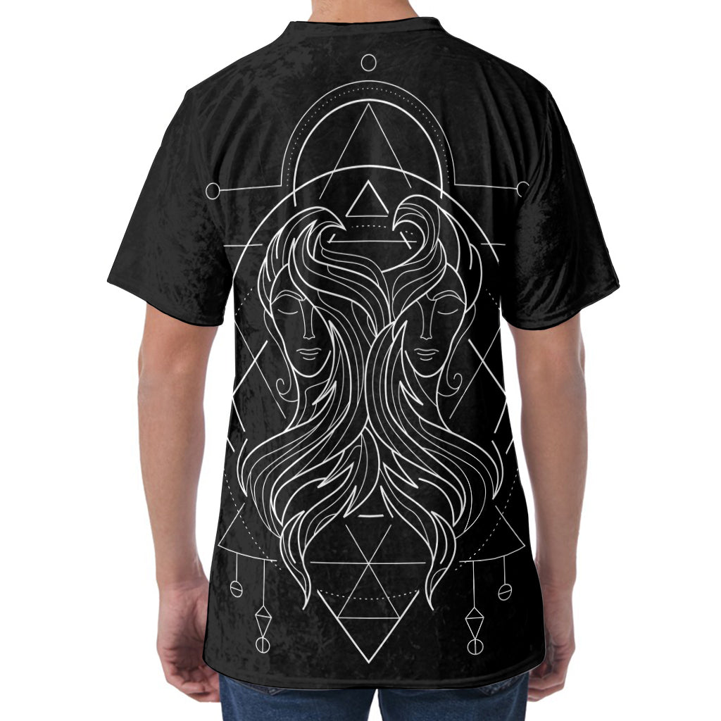 Black And White Gemini Sign Print Men's Velvet T-Shirt