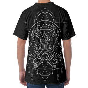 Black And White Gemini Sign Print Men's Velvet T-Shirt