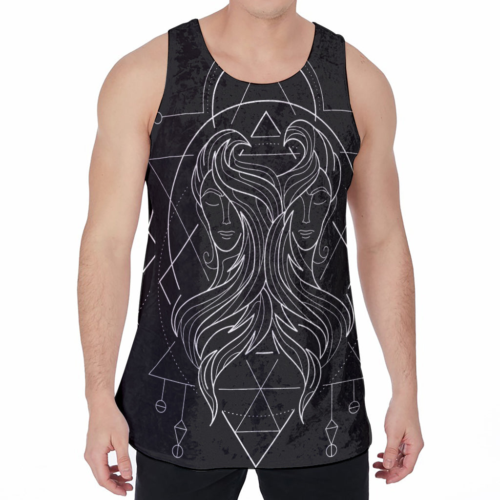 Black And White Gemini Sign Print Men's Velvet Tank Top