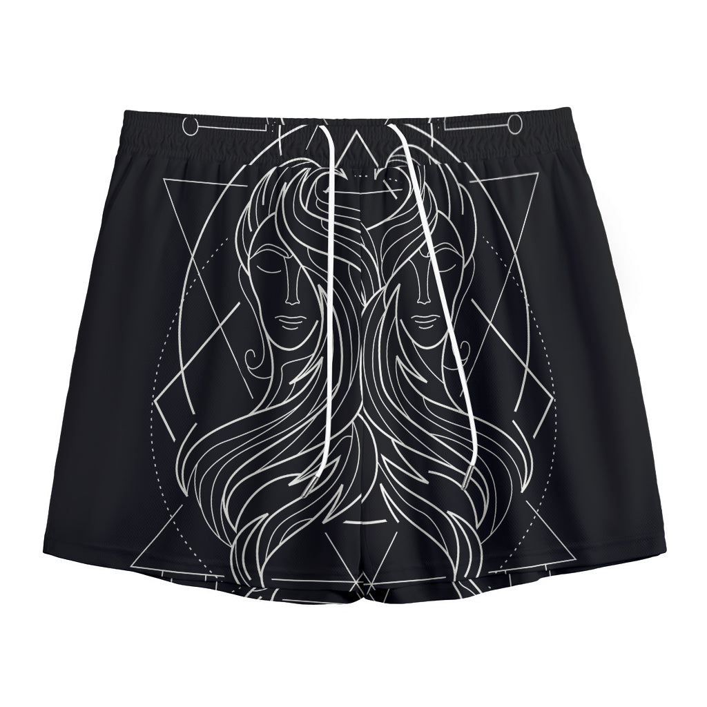 Black And White Gemini Sign Print Mesh Shorts