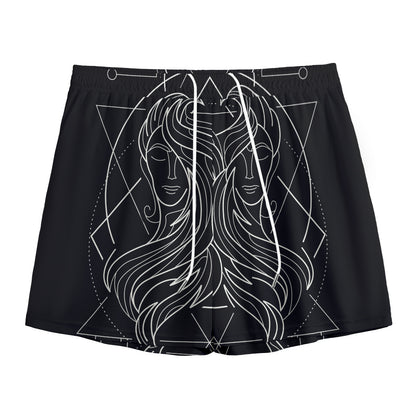 Black And White Gemini Sign Print Mesh Shorts