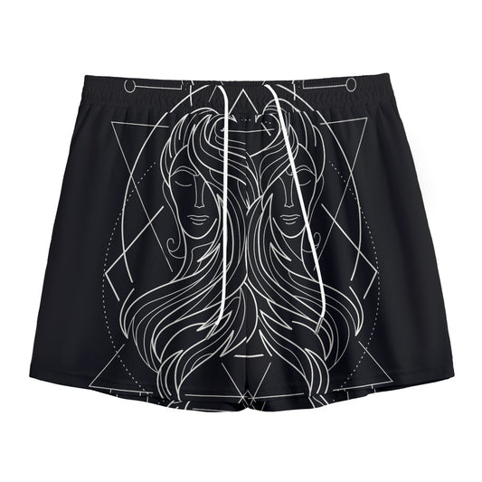 Black And White Gemini Sign Print Mesh Shorts