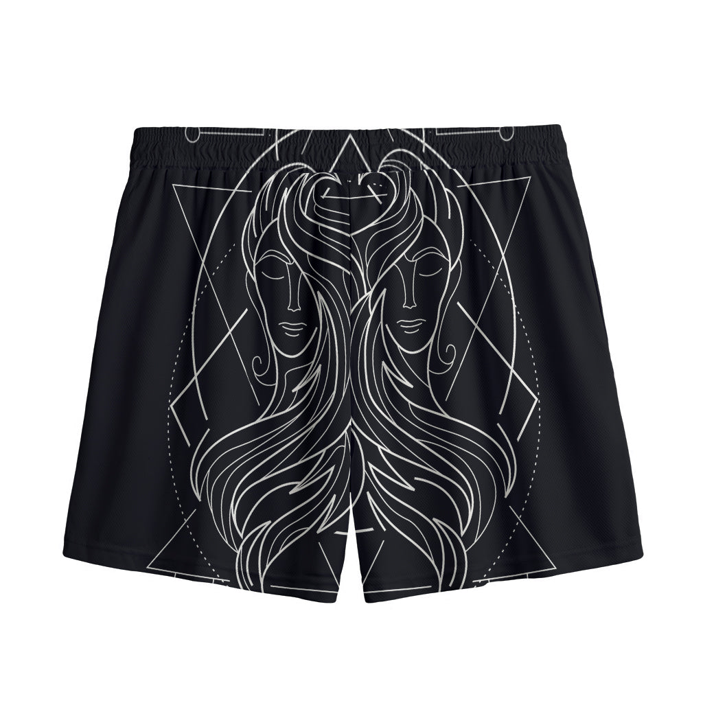 Black And White Gemini Sign Print Mesh Shorts